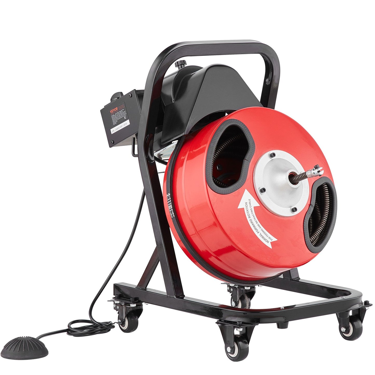 Sewer Cleaning Machine 50FT x 1/2 Inch Manual Feeding Worm Auger with Wheels