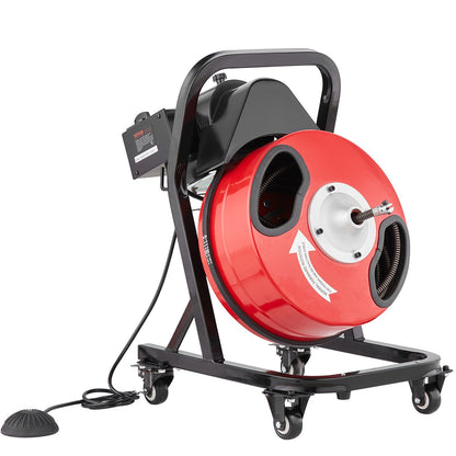 Sewer Cleaning Machine 50FT x 1/2 Inch Manual Feeding Worm Auger with Wheels