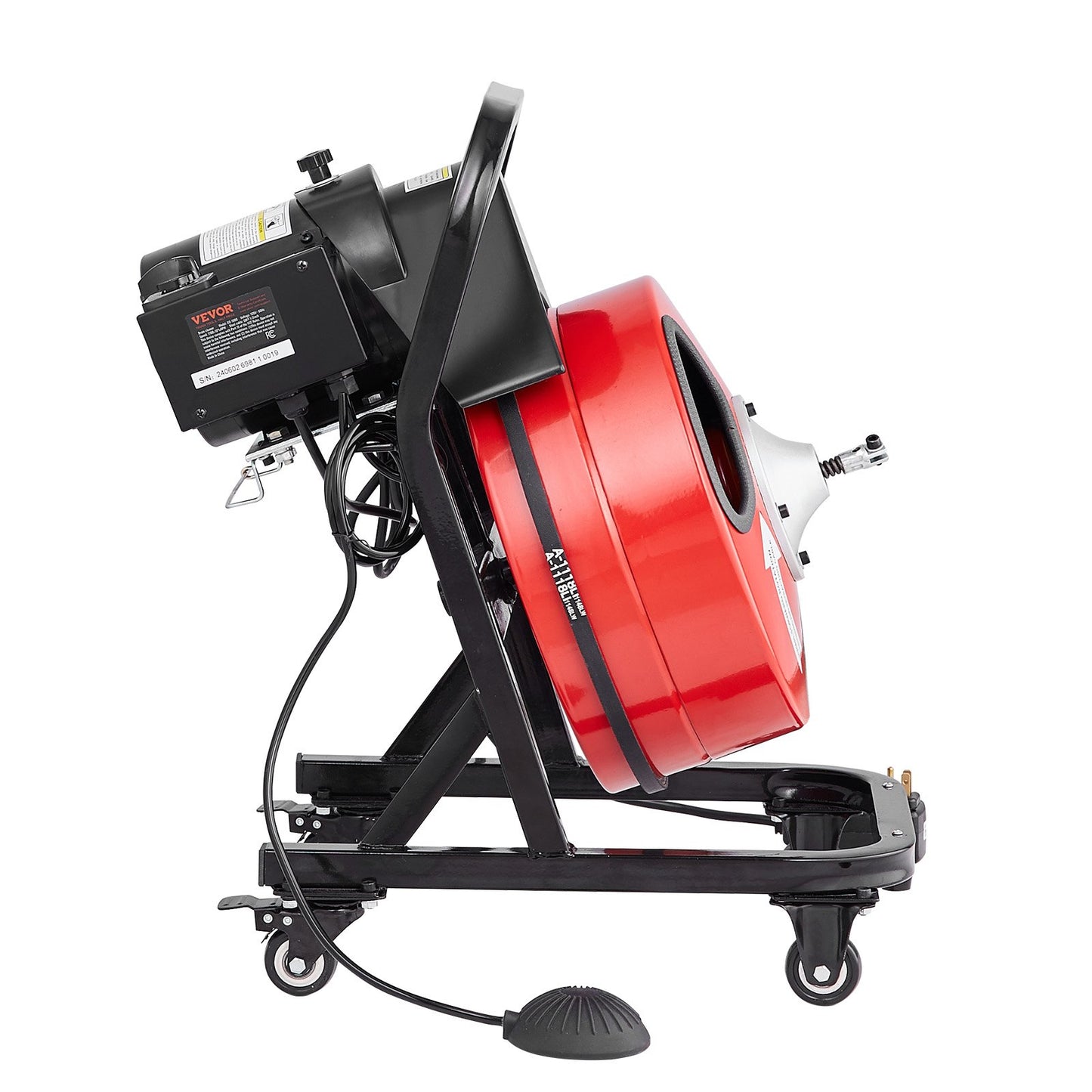 Sewer Cleaning Machine 50FT x 1/2 Inch Manual Feeding Worm Auger with Wheels