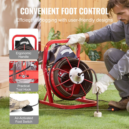 Drain cleaner machine drain auger 50FT x 1/2 inch manual feed &amp; 4 cutters