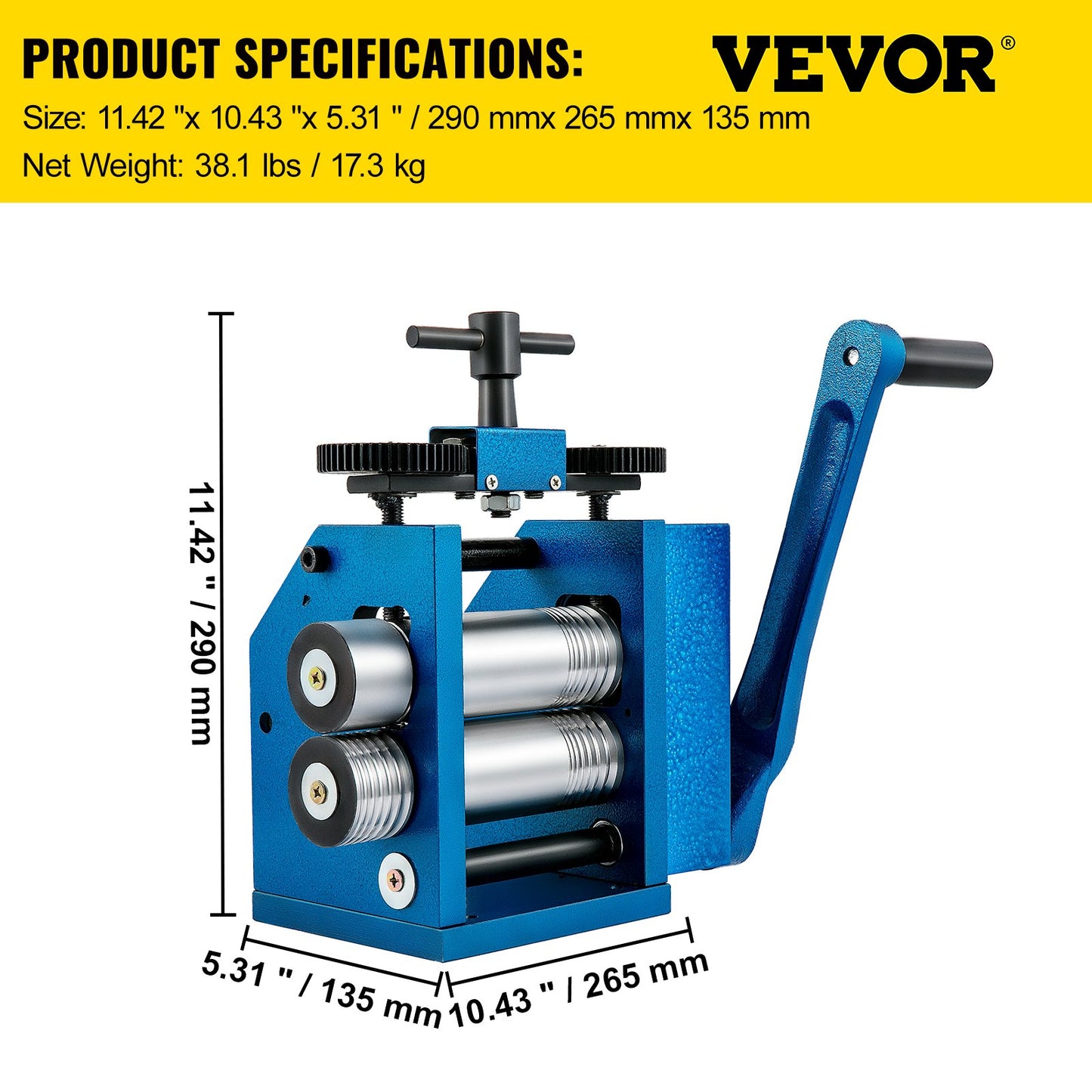 Walzwerk 4,4"/112 mm Schmuckwalzwerk Maschinenverhältnis 1:2,5 Drahtwalzwerk 0,1-7 mm Pressdicke Manuelles Kombinationswalzwerk für Schmuckblech Quadratisches Halbkreis-Kreismuster