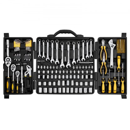 207-Piece Mechanics Tool Set, 1/4" 3/8" 1/2" Drive Sockets, SAE and Metric Mechanic Tool Kit with Bits, Wrenches, Ratchet Handle, Accessories, and Plastic Storage Case, for Automotive Repair
