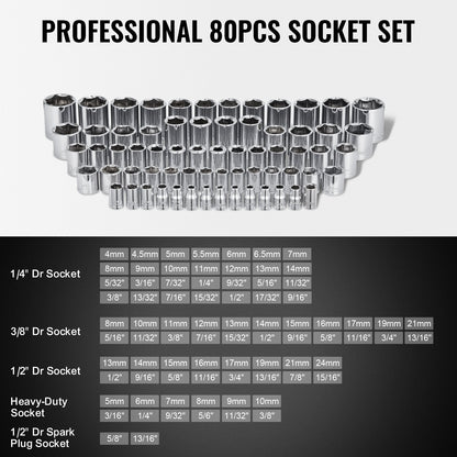 207-Piece Mechanics Tool Set, 1/4" 3/8" 1/2" Drive Sockets, SAE and Metric Mechanic Tool Kit with Bits, Wrenches, Ratchet Handle, Accessories, and Plastic Storage Case, for Automotive Repair