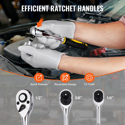 121-delad mekanikverktygssats 1/4" 3/8" 1/2" drivsockel SAE och metrisk