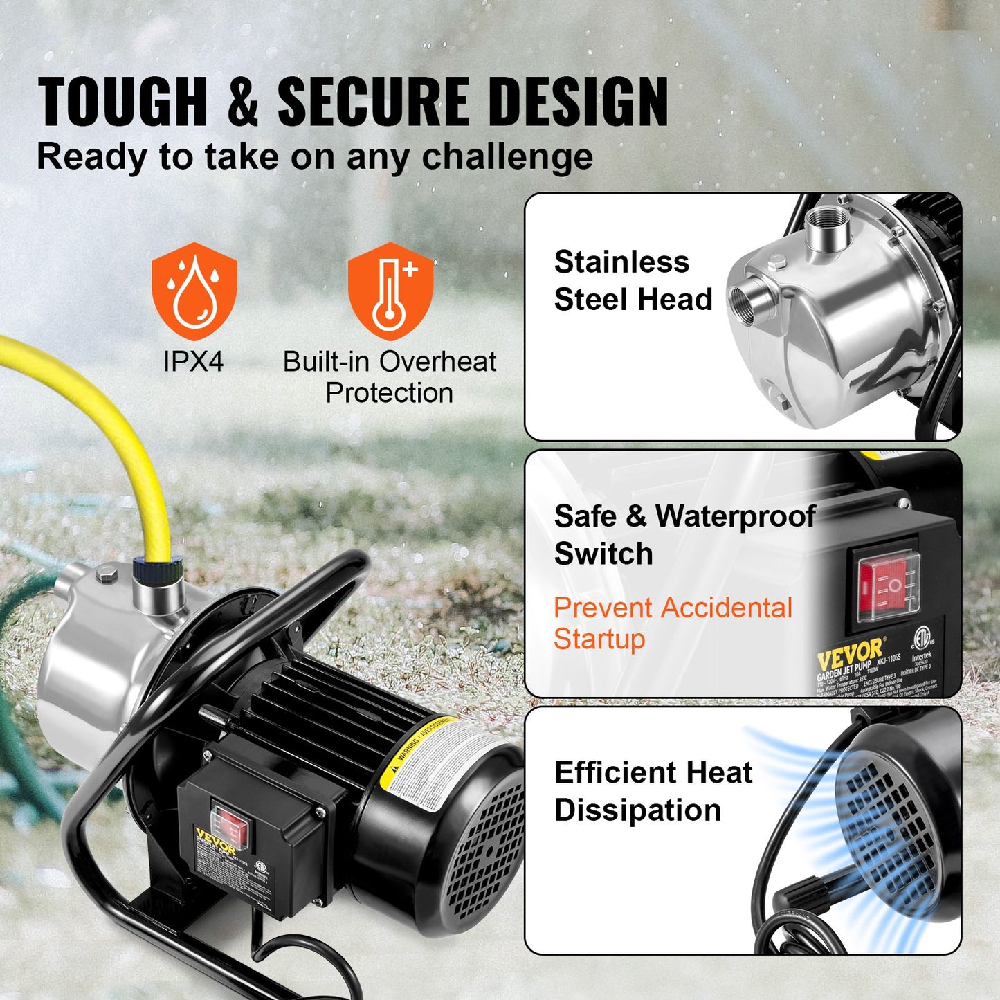 Shallow Well Pump, 1.1 HP 115V, 978 GPH 131 ft Height, 40psi Max Pressure, Portable Stainless Steel Sprinkler Booster Jet Pumps for Garden Lawn Irrigation system, Lake Fountain, Water Transfer