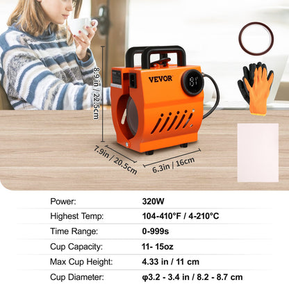 Tassen-Wärmepresse, Mini-Tassenpresse, DIY-Sublimationsrohlinge, 11–15 oz, Kaffeetassen, Trinkgläser, Hand-Leichtpresse als Weihnachtsgeschenk