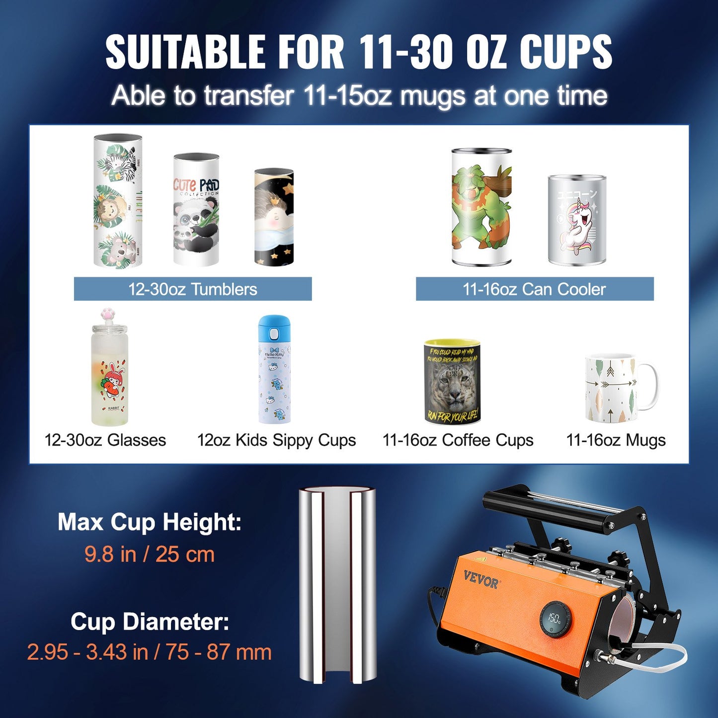 Tumbler Heat Press, 30oz Mug Heat Press Machine, Sublimation Transfer 11-15oz 16-25oz 30oz Straight Skinny Tumblers, with Heat-Resist Gloves and Tape, for DIY Ceramic Mugs Cups Glasses