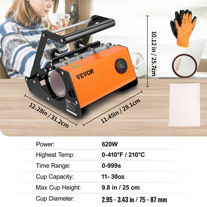 Tumbler Heat Press, 30oz Mug Heat Press Machine, Sublimation Transfer 11-15oz 16-25oz 30oz Straight Skinny Tumblers, with Heat-Resist Gloves and Tape, for DIY Ceramic Mugs Cups Glasses