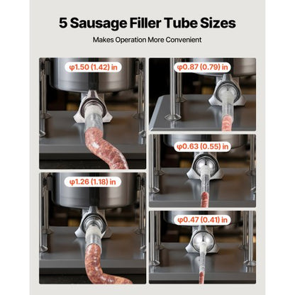 Manuell korvfyllare, 10 l vertikal köttfyllare, korvfyllningsmaskin med dubbla hastigheter, kraftig fyllare i rostfritt stål med 5 fyllningsrör, för kommersiellt och hemmabruk |  EU
