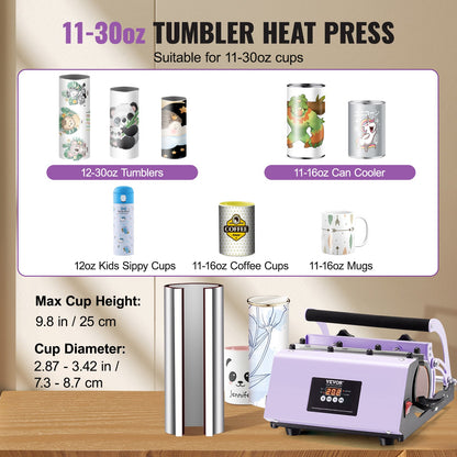 Tumbler Heat Press Machine 11-30oz Mugg Press Sublimation Tumblers Lila