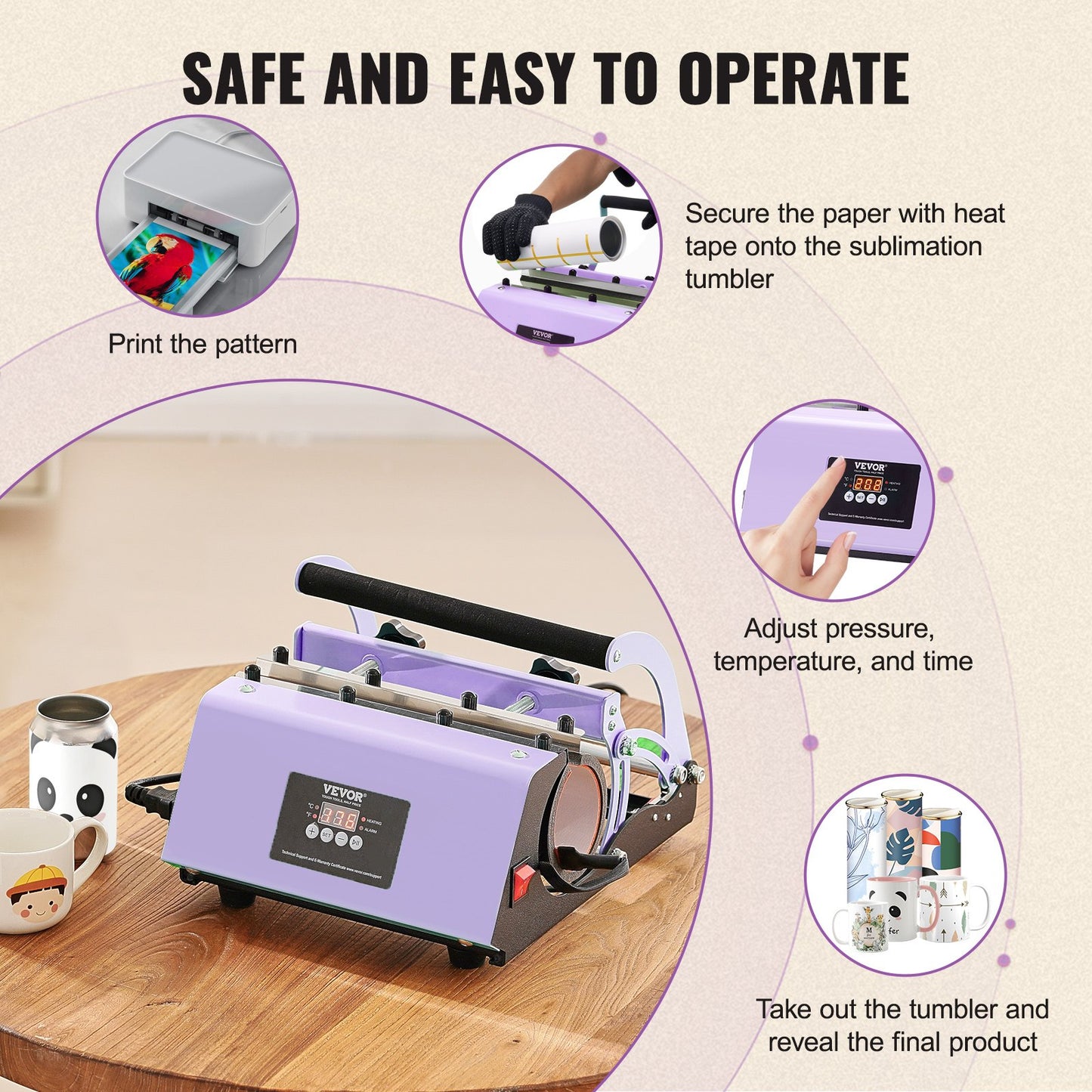 Tumbler Heat Press Machine 11-30oz Mugg Press Sublimation Tumblers Lila