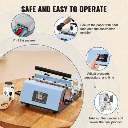 Tumbler Heat Press Machine, 11-30oz Mug Press, Heat Up Fast and Even, Tumbler Press with Sublimation Paper, Tape and Gloves, Temp and Time Setting, for Sublimation Tumblers, Cups, Mugs, Blue