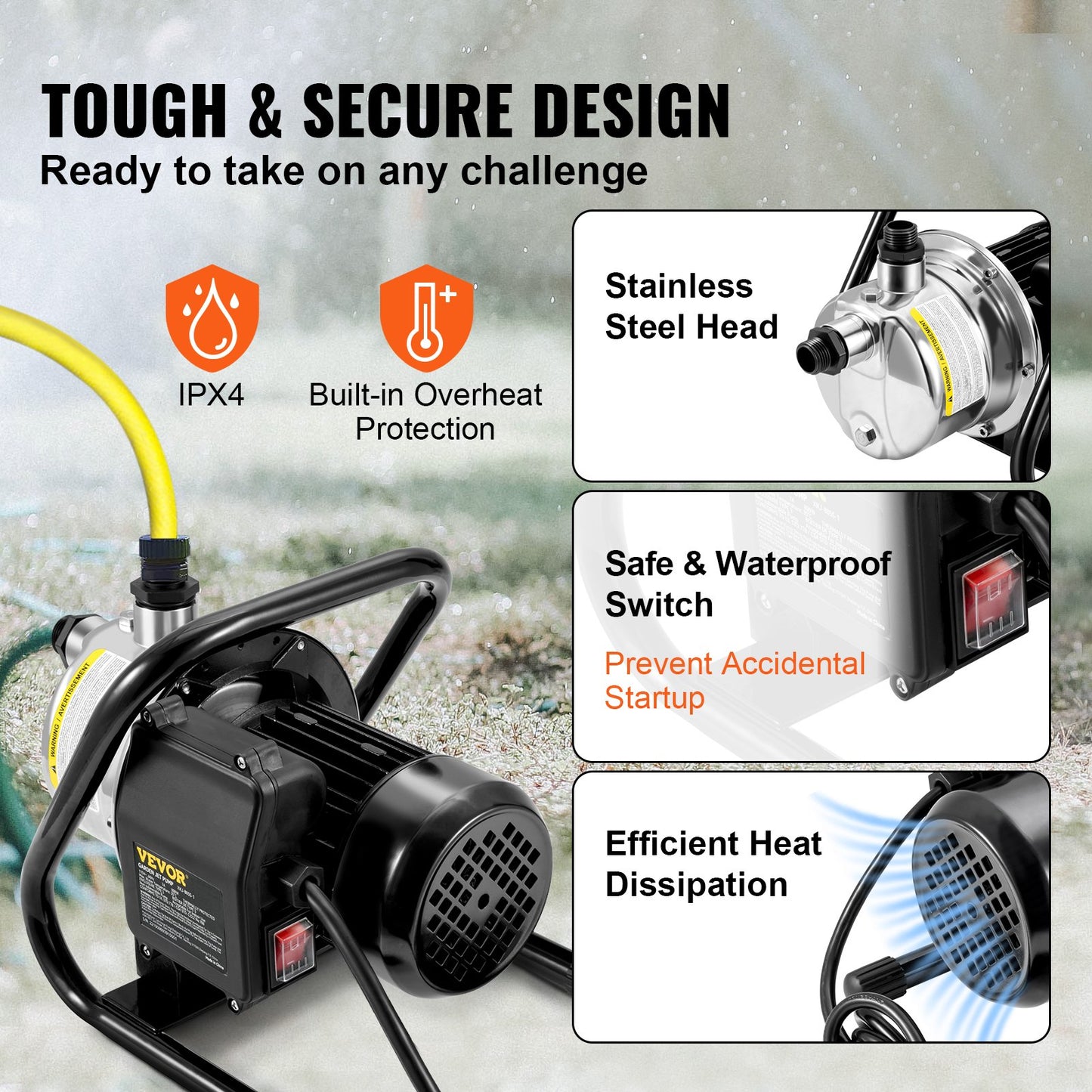 Shallow Well Pump, 1.5 HP 115V, 1200 GPH 164 ft Height, 87 psi Max Pressure, Portable Stainless Steel Sprinkler Booster Jet Pumps for Garden Lawn Irrigation system, Lake Fountain, Water Transfer