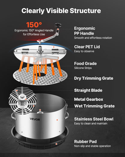 Manual Bud Leaf Trimmer, 12 in Reaper Bowl Bud Trimmer with Stainless Steel Blades, Visual Cutting , Wet & Dry Hydroponic Cutting Machine with Tray, Twisted Spin Cut for Plant Buds Flowers