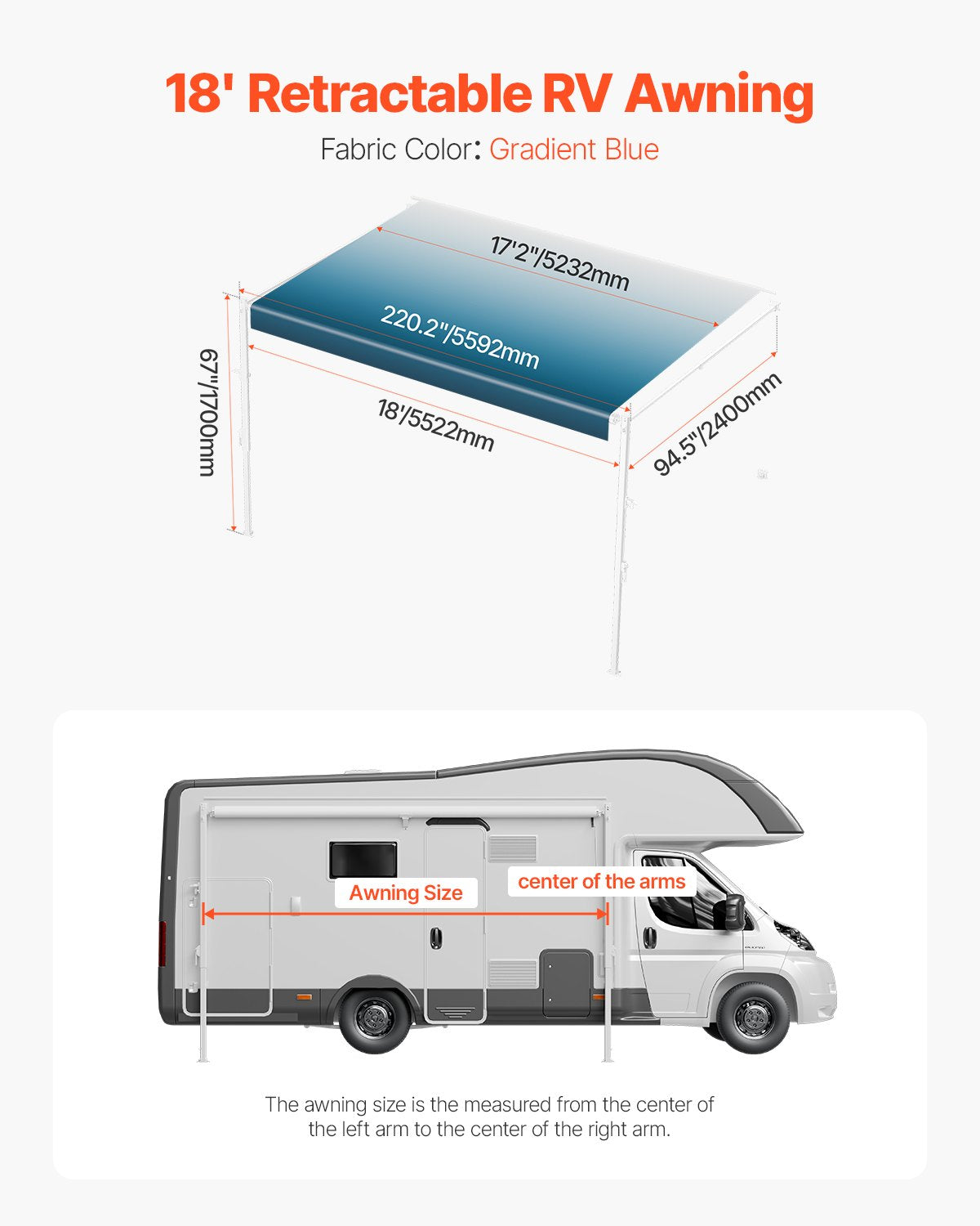 18' RV-Ersatzmarkise, manuelle Anhängermarkise für die meisten DC12V-Wohnmobile