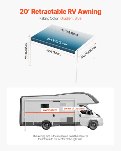 20' RV Ersättningsmarkis Manuell släpmarkis för de flesta DC12V husbilar