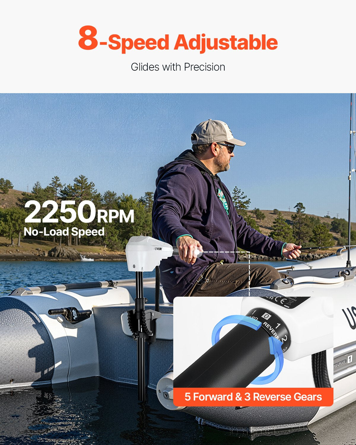 Electric Trolling Motor, Transom Mounted Outboard Boat Motors 24V 86lbs Thrust, 8-Speed Electric Boat Engine w/ Battery Indicator, for Kayaks, Fishing Boats on Freshwater/Saltwater, 36-In Shaft