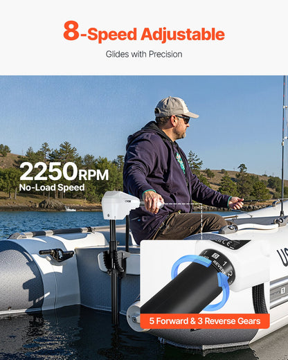 Electric Trolling Motor, Transom Mounted Outboard Boat Motors 24V 86lbs Thrust, 8-Speed Electric Boat Engine w/ Battery Indicator, for Kayaks, Fishing Boats on Freshwater/Saltwater, 36-In Shaft