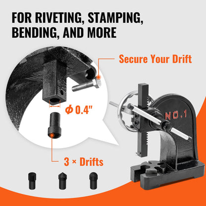 Dornpresse, 1 Tonne Nietenpresse mit Handrad, Einheit aus Gusseisen
