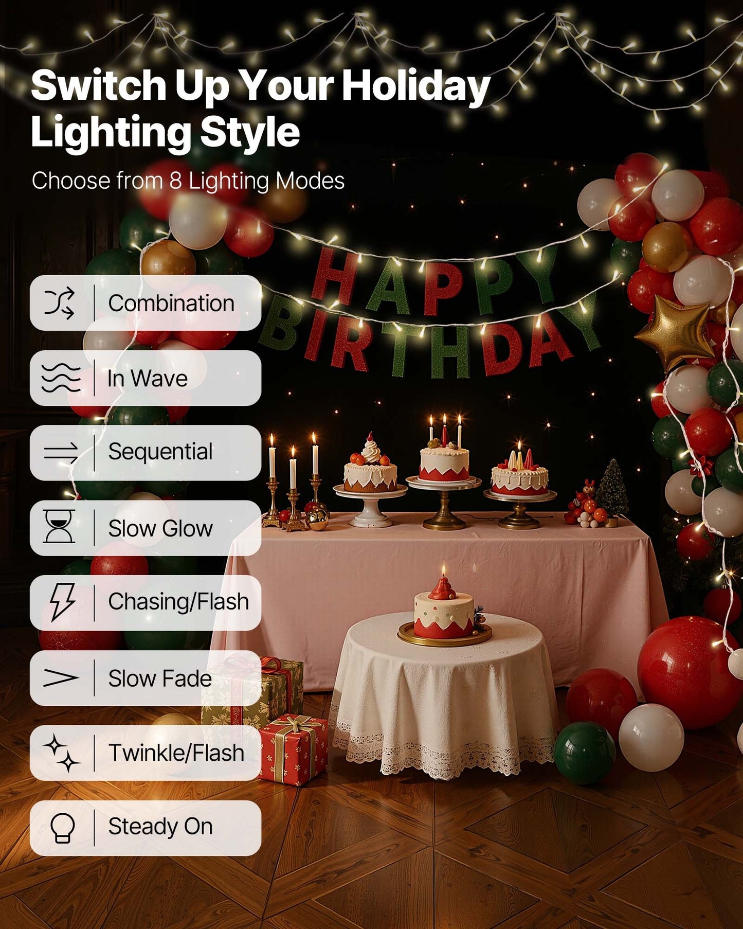 LED Christmas String Lights, 200 LED, 76 ft Connectable Warm White Christmas Lights Outdoor, with 8 Modes, Auto Timer, Twinkle Fairy Lighting Plug in, Waterproof for Tree Yard Patio Decoration