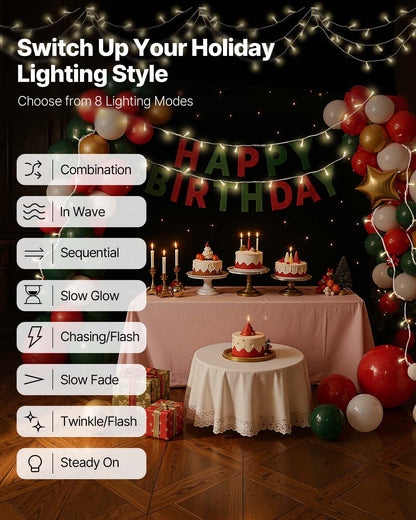 LED Christmas String Lights, 200 LED, 76 ft Connectable Warm White Christmas Lights Outdoor, with 8 Modes, Auto Timer, Twinkle Fairy Lighting Plug in, Waterproof for Tree Yard Patio Decoration