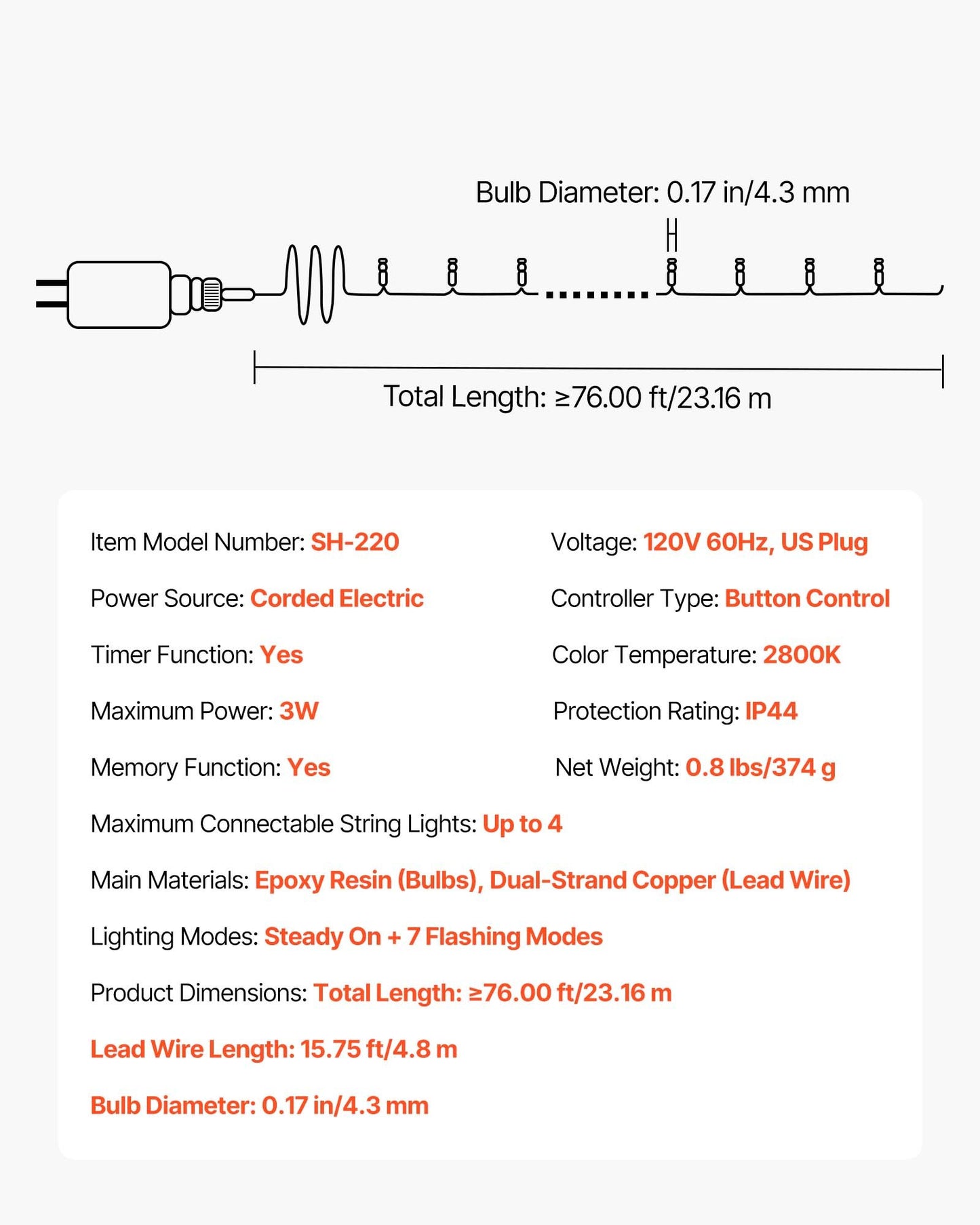 LED Christmas String Lights, 200 LED, 76 ft Connectable Warm White Christmas Lights Outdoor, with 8 Modes, Auto Timer, Twinkle Fairy Lighting Plug in, Waterproof for Tree Yard Patio Decoration