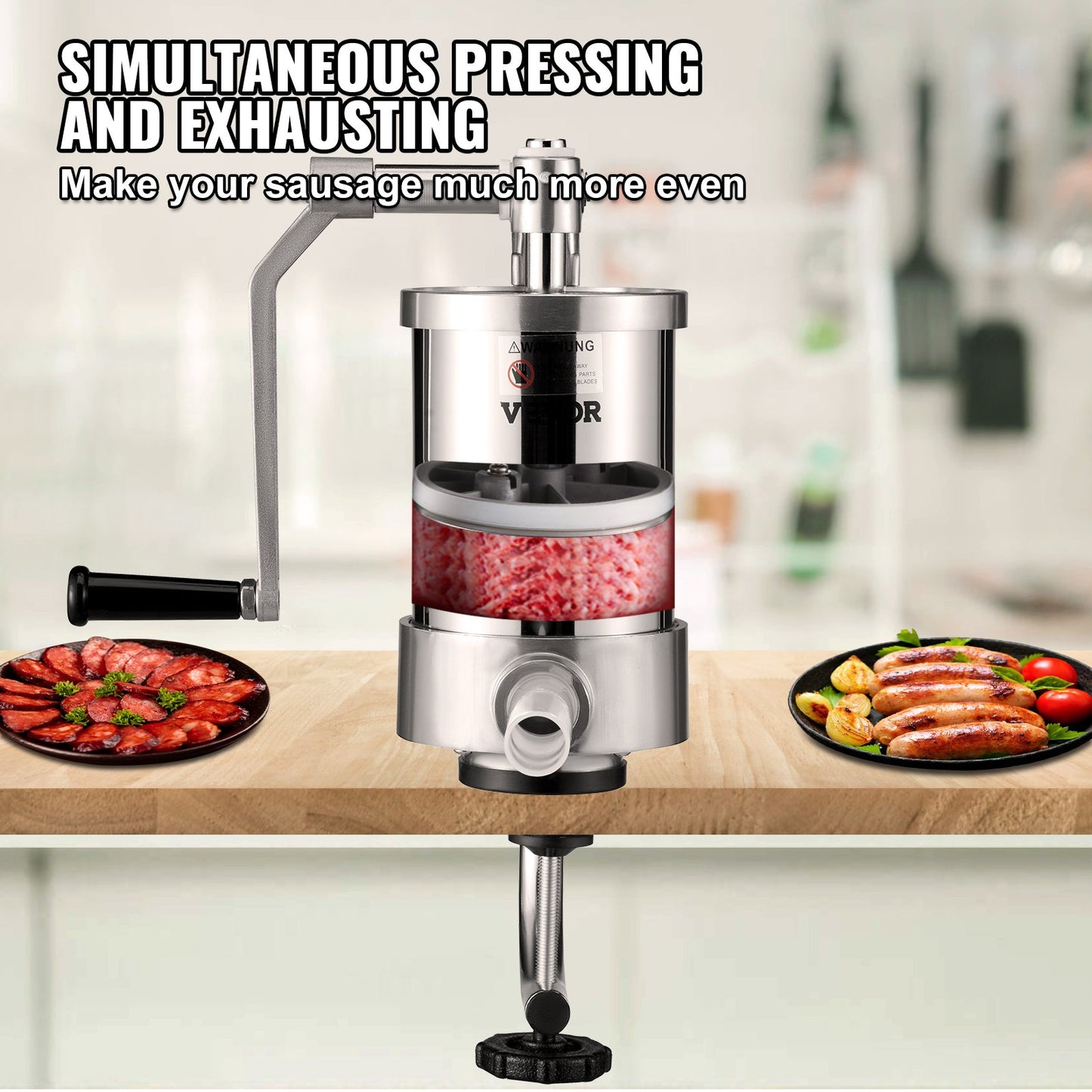 Sausage Stuffer, 2.5LBS/1.5L Capacity, 304 Stainless Steel Vertical Sausage Stuffer, Sausage Filling Machine with 3 Filling Tubes, Suction Base and Manual Crank for Home or Commercial Use