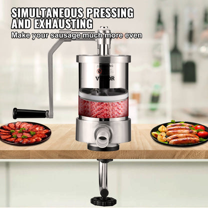 Sausage Stuffer, 2.5LBS/1.5L Capacity, 304 Stainless Steel Vertical Sausage Stuffer, Sausage Filling Machine with 3 Filling Tubes, Suction Base and Manual Crank for Home or Commercial Use