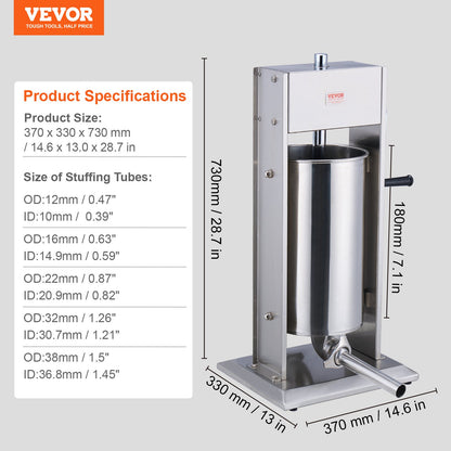 Manual Sausage Stuffer 15 L Vertical Sausage Machine 304 Stainless Steel