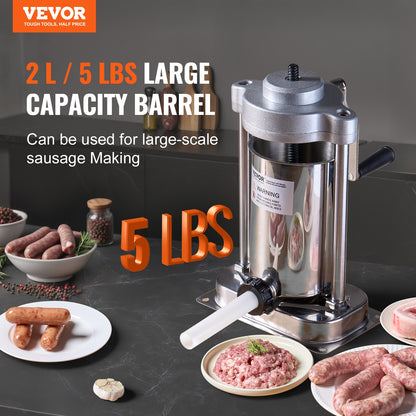 Manual Sausage Stuffer 2 L Vertical Sausage Maker 304 Stainless Steel