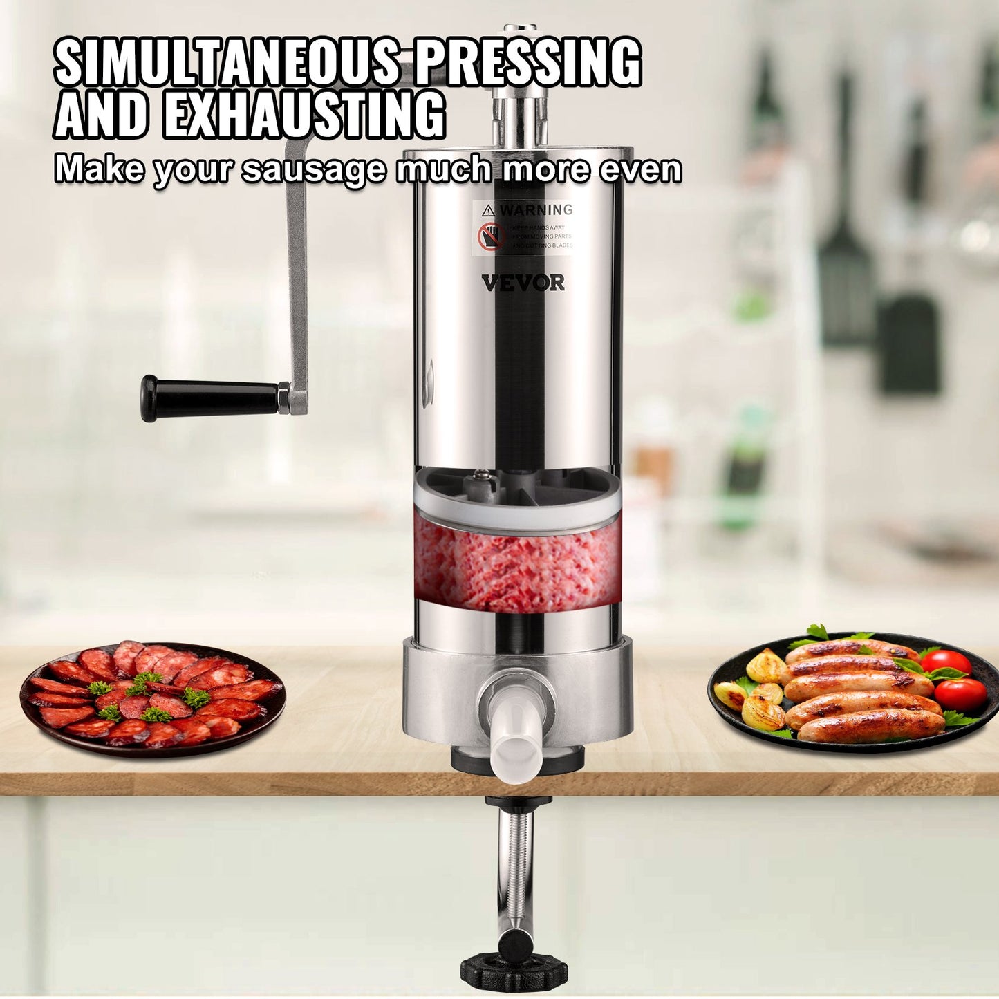 Sausage Stuffer, 5LBS/3L Capacity, 304 Stainless Steel Vertical Sausage Stuffer, Sausage Filling Machine with 3 Filling Tubes, Suction Base and Manual Crank for Home or Commercial Use