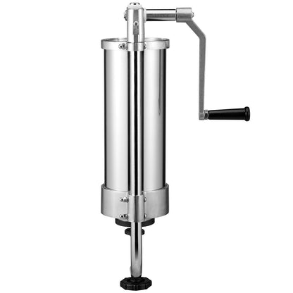 Sausage Stuffer, 5LBS/3L Capacity, 304 Stainless Steel Vertical Sausage Stuffer, Sausage Filling Machine with 3 Filling Tubes, Suction Base and Manual Crank for Home or Commercial Use