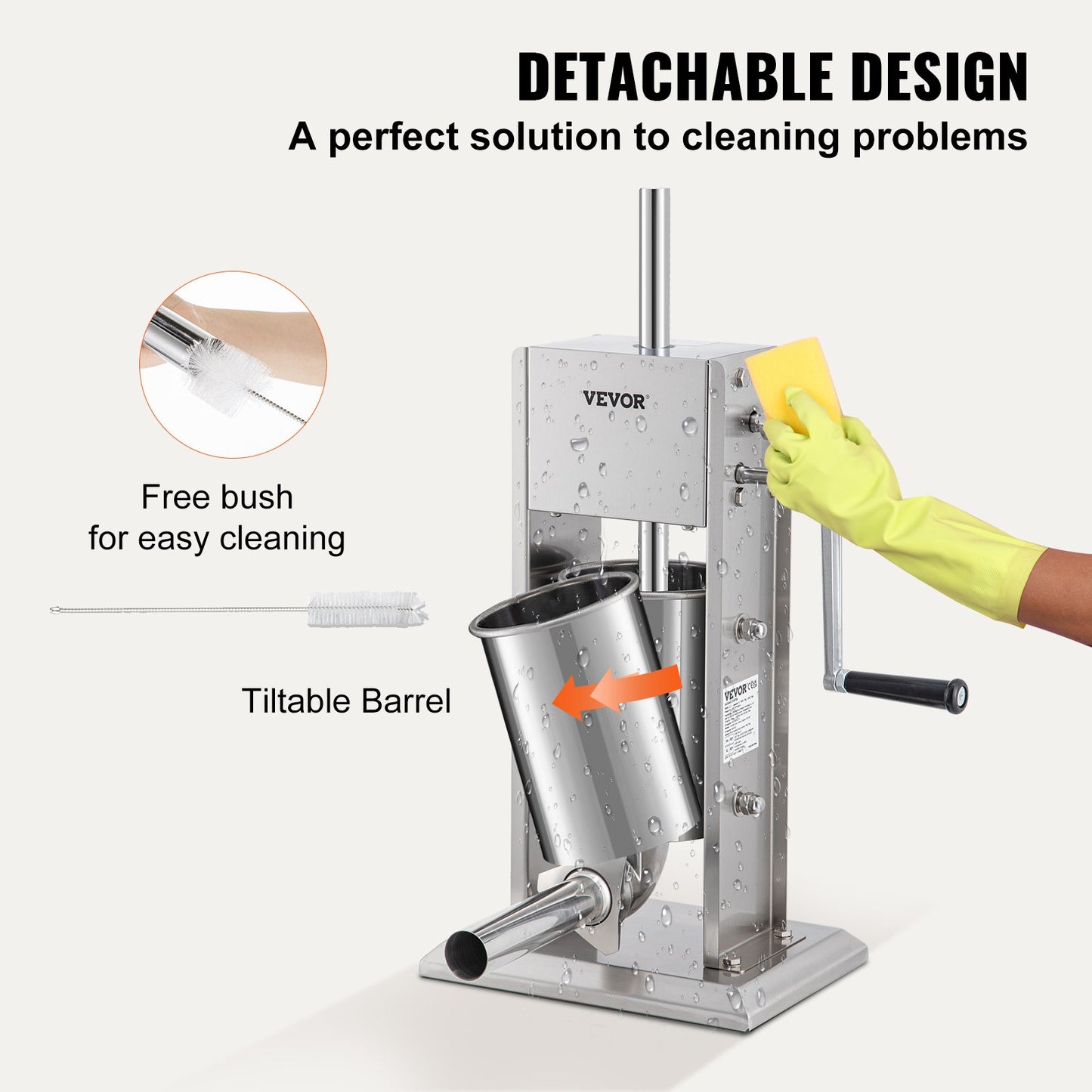 Manueller Wurstfüller, 5 Pfund/3 l Fassungsvermögen, vertikaler Wurstfüller aus Edelstahl 304 mit zwei Geschwindigkeiten, Wurstfüllmaschine mit 4 Füllrohren, Saugfuß für den privaten oder gewerblichen Gebrauch