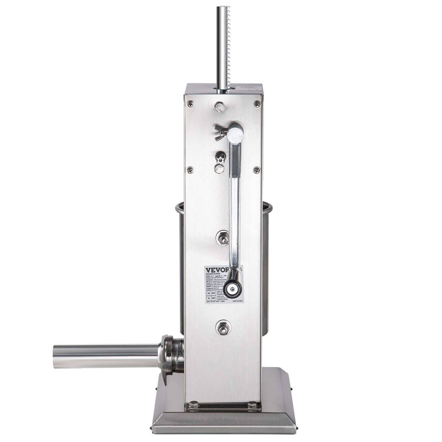Manueller Wurstfüller, 5 Pfund/3 l Fassungsvermögen, vertikaler Wurstfüller aus Edelstahl 304 mit zwei Geschwindigkeiten, Wurstfüllmaschine mit 4 Füllrohren, Saugfuß für den privaten oder gewerblichen Gebrauch