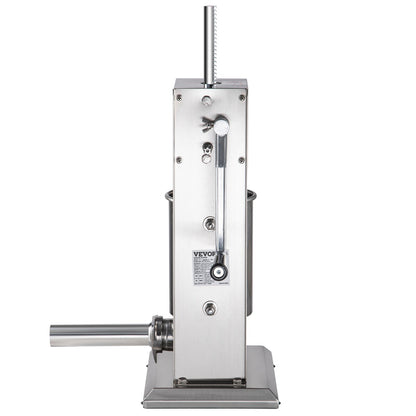 Manueller Wurstfüller, 5 Pfund/3 l Fassungsvermögen, vertikaler Wurstfüller aus Edelstahl 304 mit zwei Geschwindigkeiten, Wurstfüllmaschine mit 4 Füllrohren, Saugfuß für den privaten oder gewerblichen Gebrauch