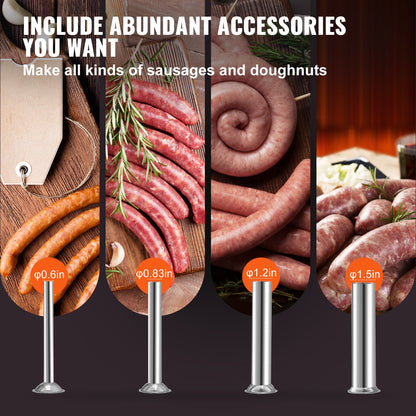 Manual Sausage Stuffer, 8LBS/5L Capacity, Two-Speed 304 Stainless Steel Vertical Sausage Stuffer, Sausage Filling Machine with 4 Filling Tubes, Suction Base for Home or Commercial Use