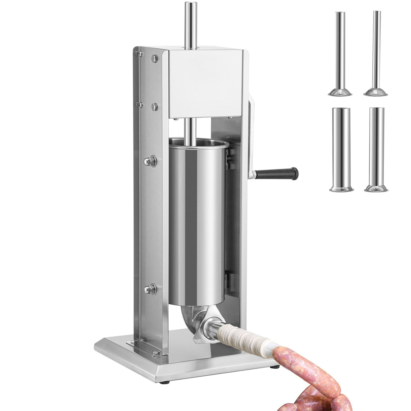 Manual Sausage Stuffer, 8LBS/5L Capacity, Two-Speed 304 Stainless Steel Vertical Sausage Stuffer, Sausage Filling Machine with 4 Filling Tubes, Suction Base for Home or Commercial Use