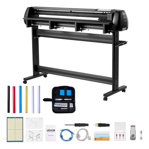 Vinyl Cutter Machine, 53 inch Max Feed Width, Dual Blades, Adjustable Force and Speed, LED Display, Vinyl Plotter Cutter Printer Bundle with Sticker Sheets, Transfer Film, Signmaster Software
