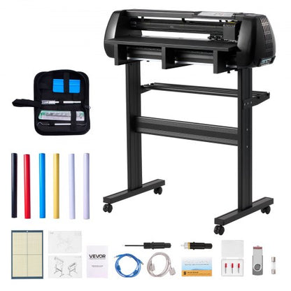 Vinyl Cutter Machine, 28 inch Max Feed Width, Dual Blades, Adjustable Force and Speed, LED Display, Vinyl Plotter Cutter Printer Bundle with Sticker Sheets, Transfer Film, Signmaster Software