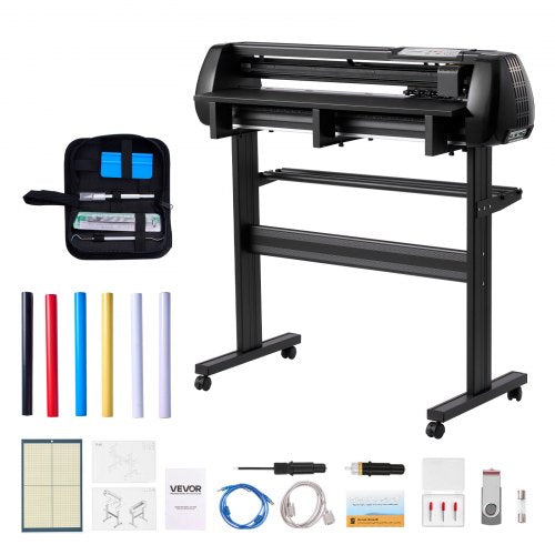 Vinyl Cutter Machine, 34 inch Max Feed Width, Dual Blades, Adjustable Force and Speed, LED Display, Vinyl Plotter Cutter Printer Bundle with Sticker Sheets, Transfer Film, Signmaster Software