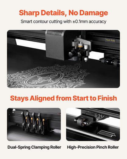 Vinyl Cutter Machine, 34 inch Max Feed Width, Dual Blades, Adjustable Force and Speed, LED Display, Vinyl Plotter Cutter Printer Bundle with Sticker Sheets, Transfer Film, Signmaster Software