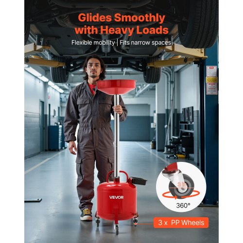 30L spilloljeavtappningstank, industriell vätskeavtappningstank med justerbar tratthöjd, bärbar oljetömningstank med hjul och verktygslåda, dränering för vätskeöverföring av bränsle för bilverkstäder, röd |  EU