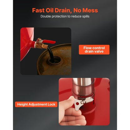 30L spilloljeavtappningstank, industriell vätskeavtappningstank med justerbar tratthöjd, bärbar oljetömningstank med hjul och verktygslåda, dränering för vätskeöverföring av bränsle för bilverkstäder, röd |  EU