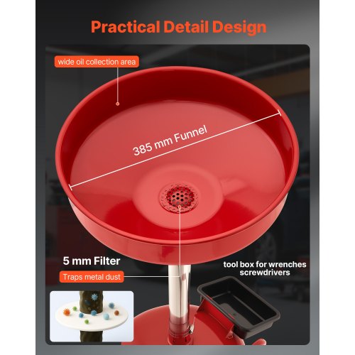 30L spilloljeavtappningstank, industriell vätskeavtappningstank med justerbar tratthöjd, bärbar oljetömningstank med hjul och verktygslåda, dränering för vätskeöverföring av bränsle för bilverkstäder, röd |  EU