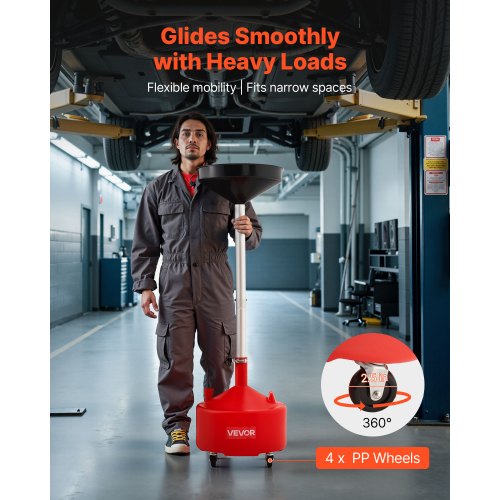 30L spilloljeavtappningstank, industriell vätskeavtappningstank med justerbar tratthöjd, bärbar oljetråg med hjul, dränering av vätskebränsle för bilverkstäder, garage, röd |  EU