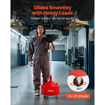 30L spilloljeavtappningstank, industriell vätskeavtappningstank med justerbar tratthöjd, bärbar oljetråg med hjul, dränering av vätskebränsle för bilverkstäder, garage, röd |  EU