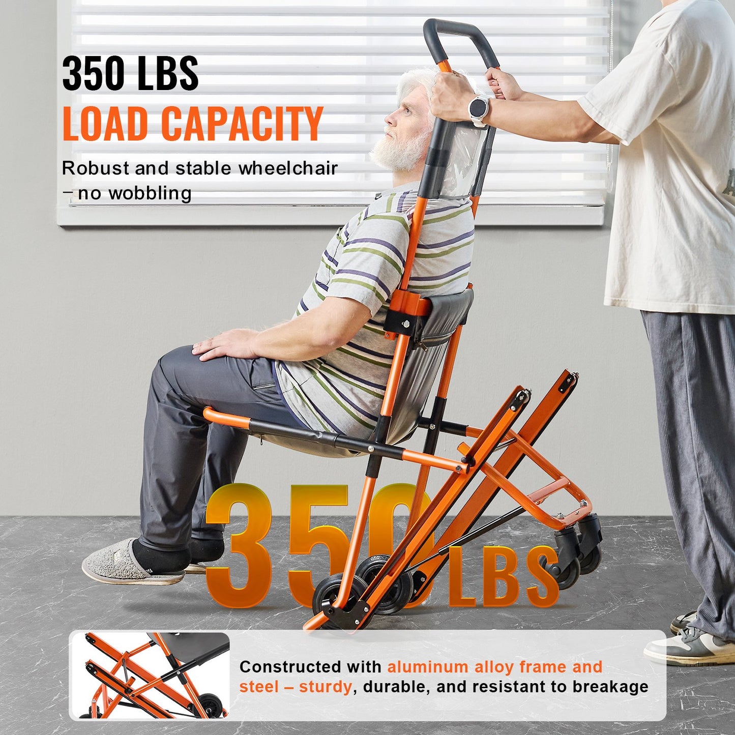 Manueller Treppenstuhl, 350 lbs Tragkraft, Faltbarer Notfall-Treppenrollstuhl mit 4 Rädern, Tragbarer Transporttreppenstuhl, Einsatz als Krankenwagen-Feuerwehr-Evakuierung für ältere Menschen, Transfer für Behinderte