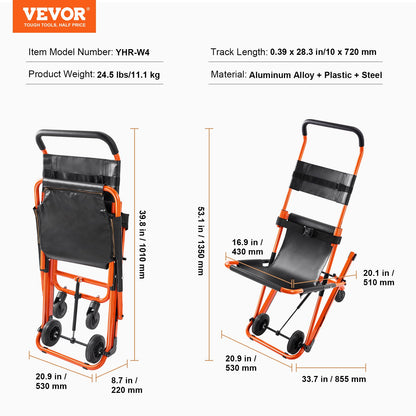 Manueller Treppenstuhl, 350 lbs Tragkraft, Faltbarer Notfall-Treppenrollstuhl mit 4 Rädern, Tragbarer Transporttreppenstuhl, Einsatz als Krankenwagen-Feuerwehr-Evakuierung für ältere Menschen, Transfer für Behinderte