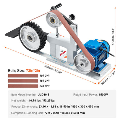 Belt Sander 72 x 2-Inch Variable Speed with VFD 3 Grinding Dies