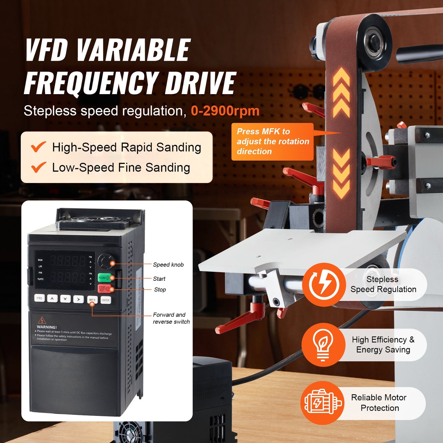 Belt Sander 72 x 2-inch Belt Polisher with VFD 3 Grinding Dies